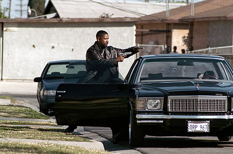 Träningsdag, Denzel Washington, mansjacka i svart läder med dragkedja, Träningsdag, Alonzo Harris, HD tapet HD wallpaper