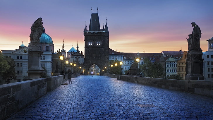 Puente de Carlos, República Checa, Praga, estatua, Europa, puente, histórico, Fondo de pantalla HD