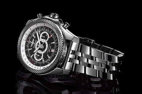 นาฬิกาโครโนกราฟ Invicta สีเงินทรงกลมพร้อมสายลิงค์นาฬิกา Breitling SuperSports, วอลล์เปเปอร์ HD HD wallpaper