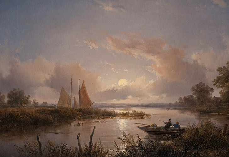 Boot, Malerei, Wolken, Landschaft, klassische Kunst, HD-Hintergrundbild