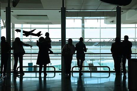 silhouette of peoples, people, airport, shadow, HD wallpaper HD wallpaper