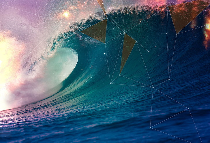 ilustrasi gelombang laut, laut, air, abstraksi, gelombang, gambar, Wallpaper HD