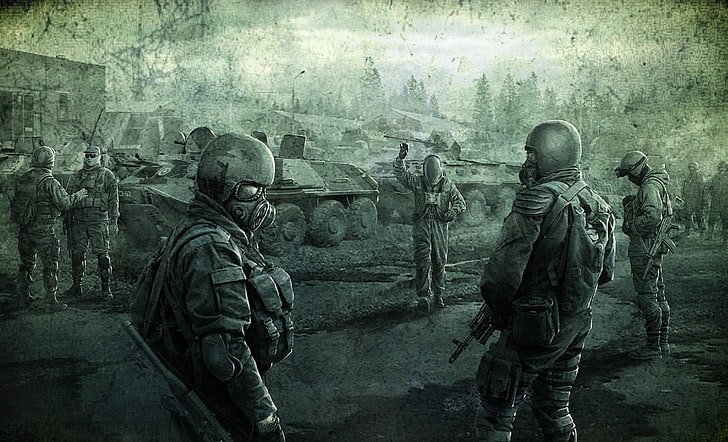 persone in piedi vicino al carro armato di guerra dipinto, libertà, soldati, Stalker, carri armati, Call Of Pripyat, S.T.A.L.K.E.R, Sfondo HD