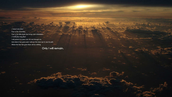 Dune citat, bruna moln under solnedgången, citat, 1920x1080, dyn, inspiration, HD tapet