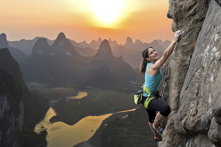 المرأة ، الرياضة ، التسلق ، الجبال، خلفية HD