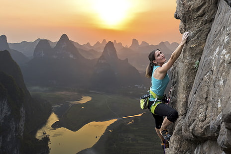 women, sport, climbing, mountains, HD wallpaper HD wallpaper