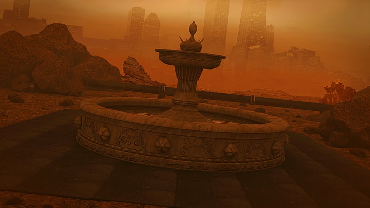 fontana, deserto, Bladerunner, grafica 3D, Sfondo HD