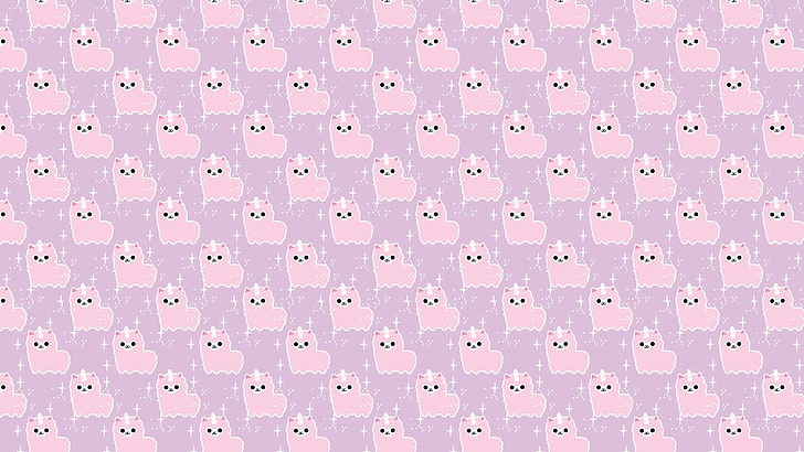 pink cat print illustration, background, texture, art, unicorn, children's, HD wallpaper