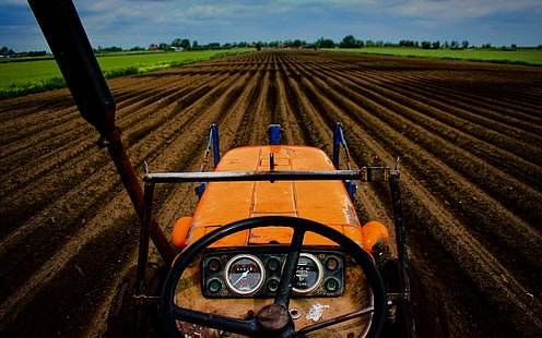 campo, contadini, sterrato, veicolo agricolo, fattoria, Sfondo HD HD wallpaper
