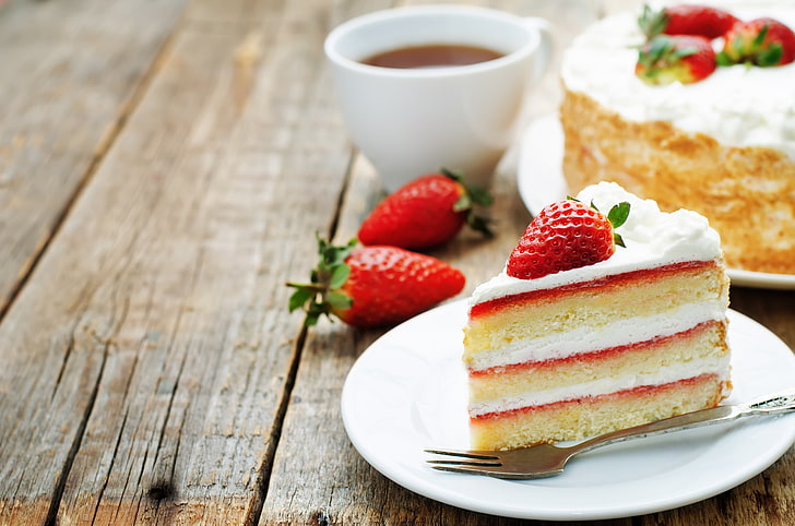cake, strawberries, food, HD wallpaper