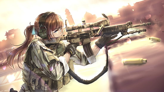 anime, anime girls, militari, armi, TC1995, ragazze con le pistole, Sfondo HD HD wallpaper