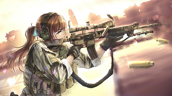 TC1995, arma, militar, chicas con armas, chicas anime, anime, Fondo de pantalla HD HD wallpaper