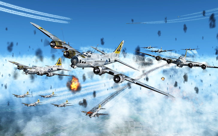 Bombowce, Boeing B-17 Flying Fortress, Siły Powietrzne, Samoloty, Samoloty, Wojsko, II wojna światowa, Tapety HD