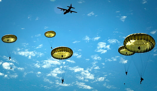 Армия на Съединените щати, във въздуха, военни, САЩ, парашути, Lockheed C-130 Hercules, HD тапет HD wallpaper