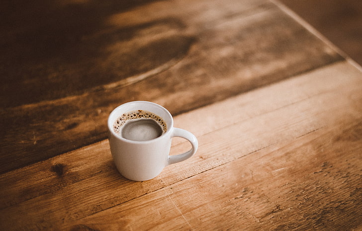 white ceramic mug, coffee, espresso, cup, drink, HD wallpaper