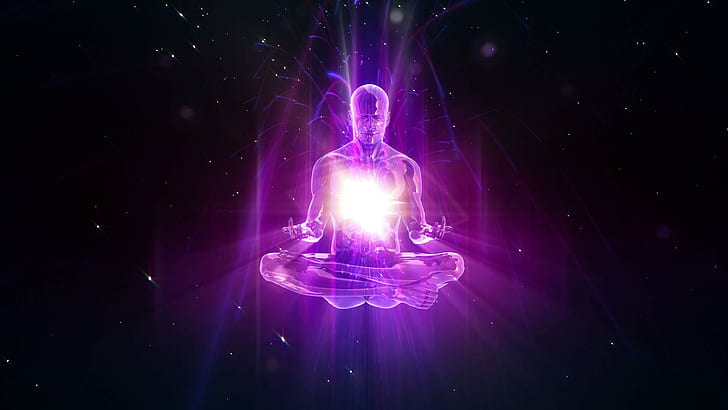 Meditation space man, man doing yoga light illustration, Meditation, space, man, soul, HD wallpaper