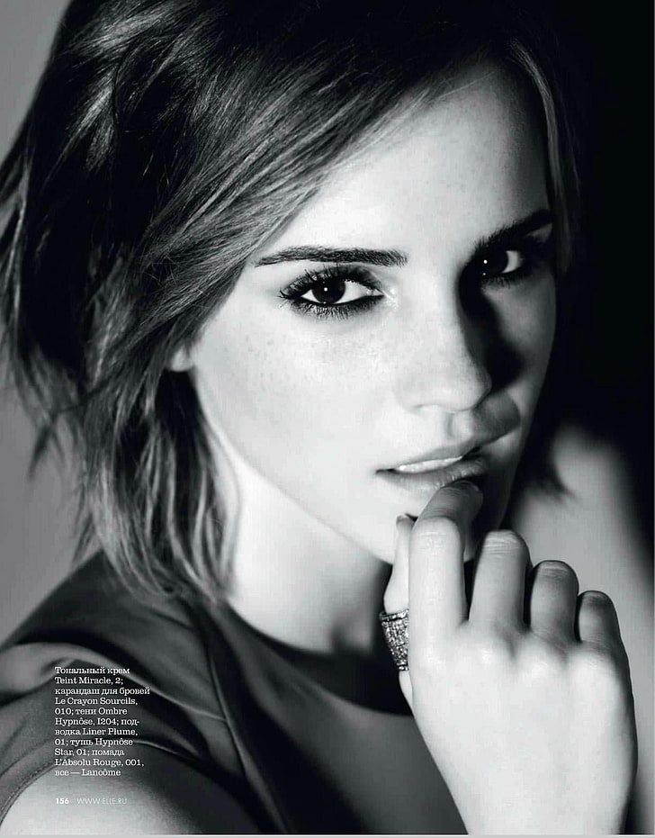 Emma Watson, photographie d'Emma Watson en niveaux de gris, Emma Watson, monochrome, visage, actrice, portrait, célébrité, Fond d'écran HD, fond d'écran de téléphone