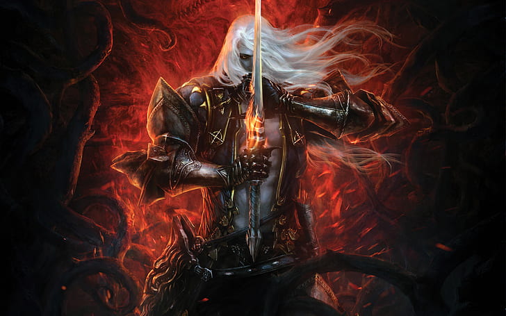sword, armor, art, Alucard, Vampire, Nintendo 3DS, Alucard Adrian Farenheight Tepes, Alucard Adrian Fahrenheit Of Tapes, Castlevania: Lords of Shadow - Mirror of Fate, HD wallpaper