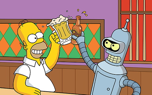 The Simpsons Home Futurama Bender Beer Alcohol HD, cartoon/comic, the, futurama, simpsons, home, bender, beer, alcohol, HD wallpaper HD wallpaper