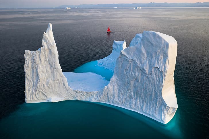 żaglówka, góra lodowa, Grenlandia, Gerald Macua, Tapety HD