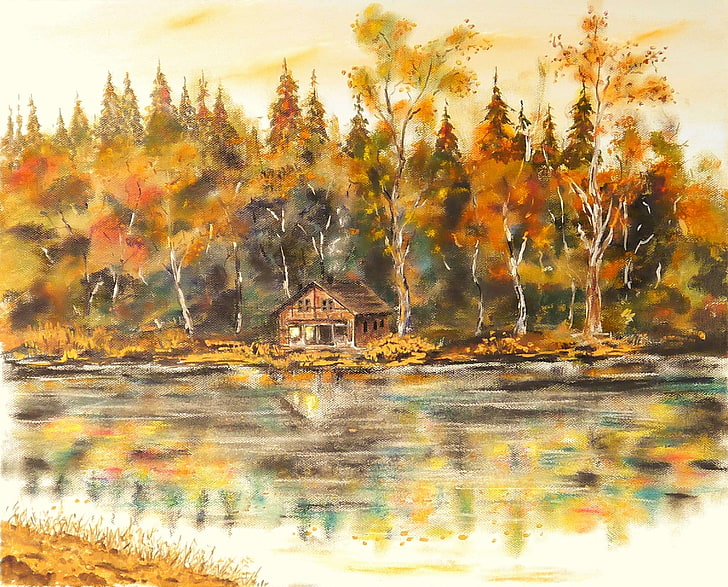 アクリル絵の具 アート ボクサーパンツ 色 家 湖 風景 絵の具 低木 木 Hdデスクトップの壁紙 Wallpaperbetter
