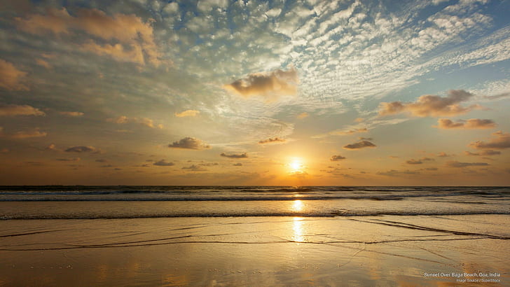 Zachód słońca nad plażą Baga, Goa, Indie, plaże, Tapety HD