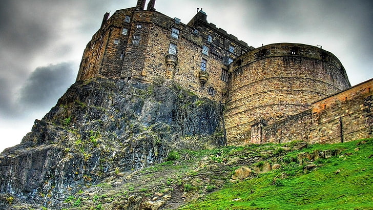 castle, edinburgh castle, scotland, europe, fort, united kingdom, ancient, hillside, historical, cloudy, HD wallpaper