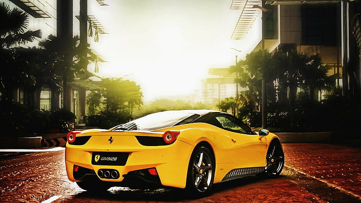 Ferrari, Yellow, Road, HD wallpaper