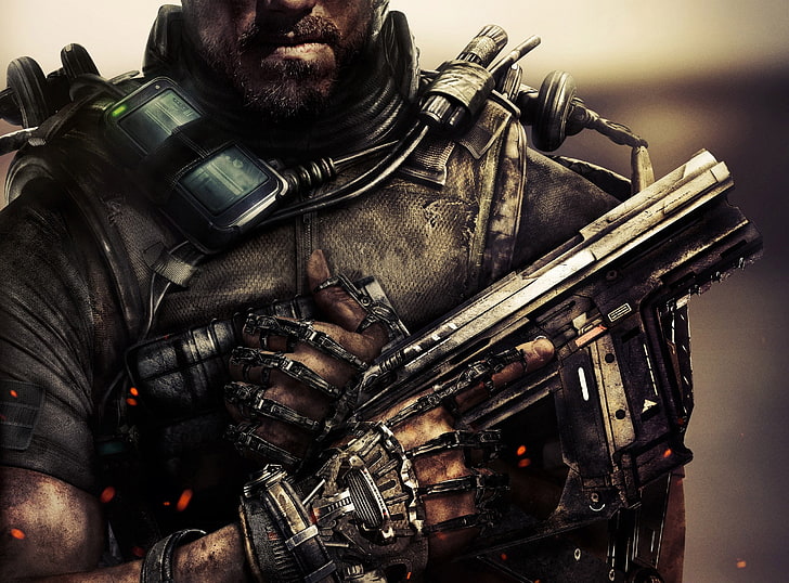 COD Advanced Warfare Guns, człowiek trzymający pistolet, tapeta z grą, gry, Call Of Duty, pistolety, zaawansowane, gra wideo, strzelanka, wojna, Tapety HD