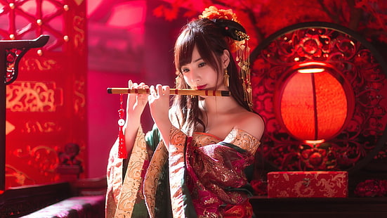 model, fotografie, frauen, asiatisch, musikinstrument, musik, fantasy girl, HD-Hintergrundbild HD wallpaper