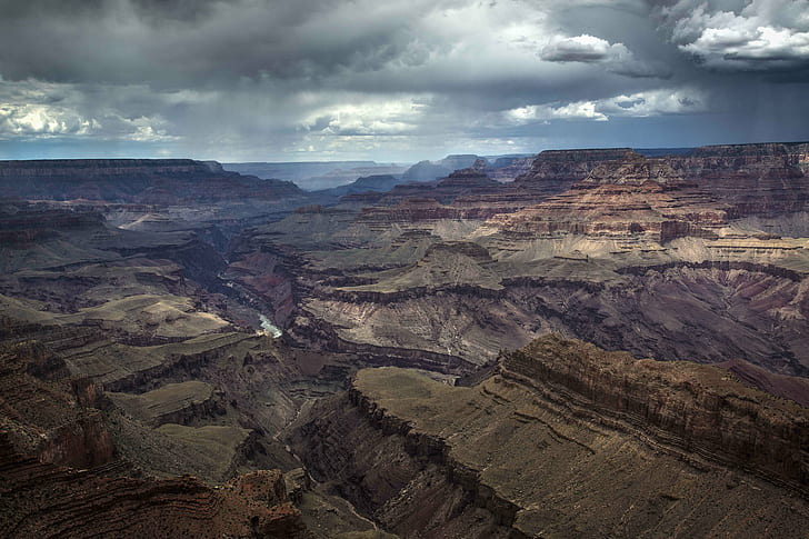 birds eye view of brown mountains under white cloudy sky during daytime, birds eye view, brown, mountains, white, cloudy, sky, daytime, Grand Canyon  Arizona, Rain, Clouds, South_Rim, Landscape, grand Canyon National Park, arizona, grand Canyon, uSA, nature, scenics, canyon, desert, southwest USA, geology, rock - Object, national Park, majestic, eroded, outdoors, HD wallpaper
