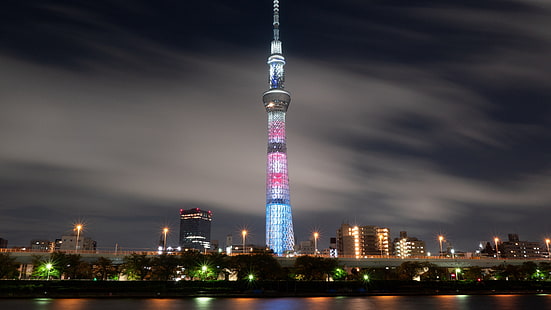 Sumida River, stadsbild, torn, tokyo, japan, landmärke, asien, skyline, asahi tower, natt, sky tree tower, tokyo skytree, skytree, stadsområde, HD tapet HD wallpaper