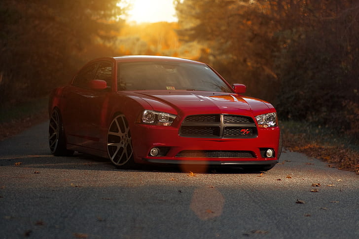 Dodge Supercharger, Dodge, charger, R / T, Red, supercharger, Sunset, HD wallpaper