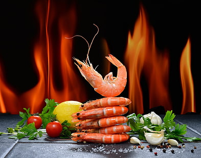Crevette, fruits de mer, nourriture, cerise, Fond d'écran HD HD wallpaper