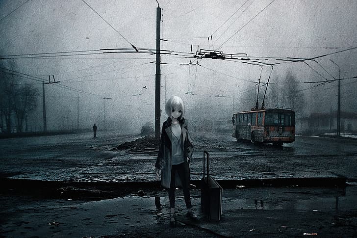 depressing, gray, anime, collage, Russia, HD wallpaper