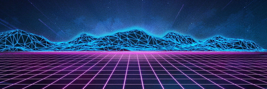 purple, abstract, low poly, blue, mountain chain, pink, Retro style, HD wallpaper HD wallpaper