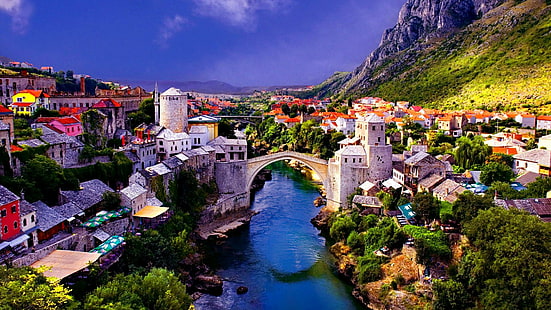 ボスニア・ヘルツェゴビナ、ボスニア、ヘルツェゴビナ、stari most、モスタル、古い橋、都市、古代都市、歴史的、 HDデスクトップの壁紙 HD wallpaper