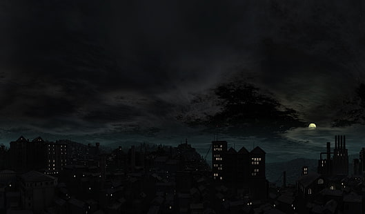 escuro, céu, noite, paisagem urbana, lua, ladrão, videogames, HD papel de parede HD wallpaper