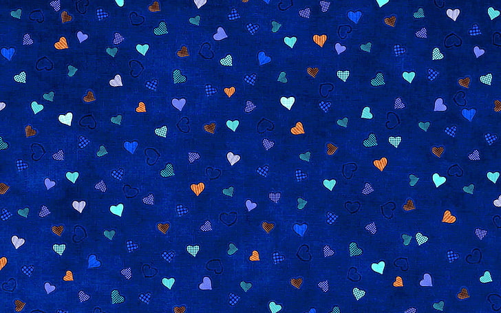 синие, оранжевые и белые сердца иллюстрация, текстура, фон, сердце, красочный, HD обои