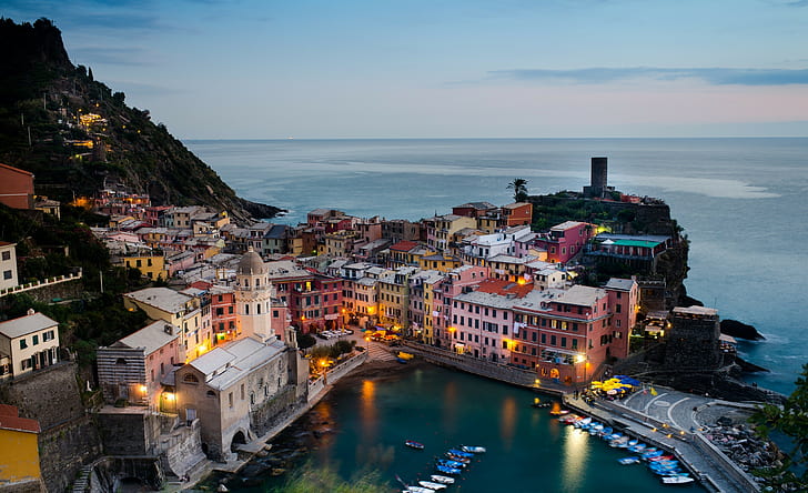 Miasta, Vernazza, Cinque Terre, Włochy, Liguria, Tapety HD