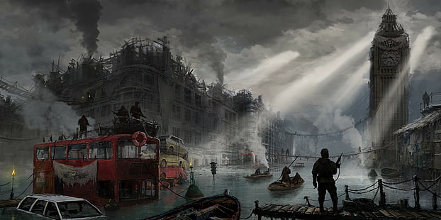 apocalittico, opera d'arte, distopico, Londra, Sfondo HD HD wallpaper