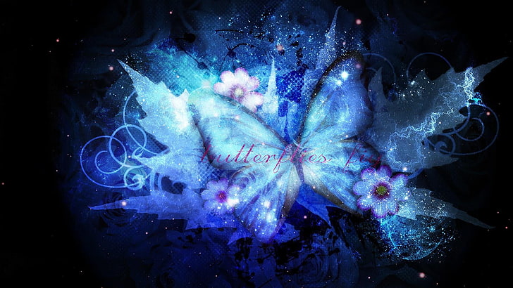 niebieski motyl, sztuka cyfrowa, niebieski, efekty specjalne, ciemność, elektryczny błękit, grafika, efekty wizualne, motyl, Tapety HD