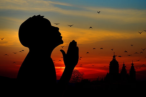 Silhouette des Menschen Foto, Mann, Silhouette, Gebet, Himmel, HD-Hintergrundbild HD wallpaper