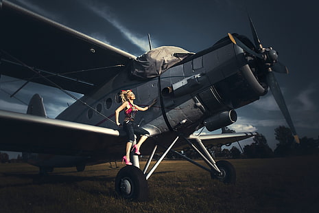 여성, 모델, 비행기, 비행기를 타는 여성, Antonov An-2, HD 배경 화면 HD wallpaper