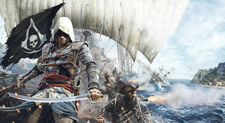 Assassins Creed IV Black Flag, วอลล์เปเปอร์ Assassin's Creed Black Flag, เกม, Assassin's Creed, ดำ, ธง, วอลล์เปเปอร์ HD