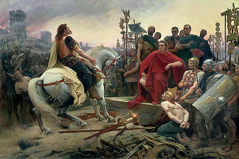 império romano, pintura, Vercingetorix, Vercingetorix lança seus braços aos pés de Júlio César, Júlio César, Alesia, HD papel de parede HD wallpaper
