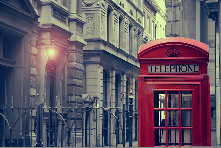 red telephone box beside the building, light, city, the city, house, lantern, london, phone booth, lamp, call-box, 1920x1286, HD wallpaper