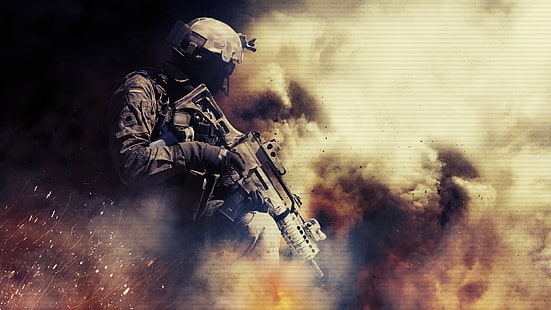 persona con fucile d'assalto, guerra, campo di battaglia, soldato, arma, Medal of Honor, KSK, Bundeswehr, Germania, Medal of Honor: Warfighter, G36, Sfondo HD HD wallpaper