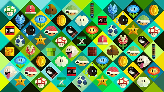 Papel de parede de ícones de Super Mario, Mario Bros., Nintendo, videogames, Super Mario, HD papel de parede HD wallpaper