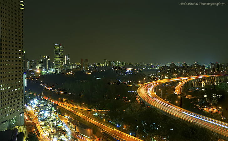 аэрофотоснимок городских горизонтов, Сингапур, живой, Сингапур, живой, Сингапур, Лайвли, Ночь, DSC, аэрофотосъемка, город, горизонты, длительная выдержка, ночной, свет, тропы, городские пейзажи, здание, шоссе, текстурированная, трафик, городской пейзаж,улица, архитектура, азия, транспорт, несколько Lane Highway, городской горизонт, дорога, городской пейзаж, автомобиль, центр города, скорость, сумерки, известное место, путепровод, китай - Восточная Азия, HD обои